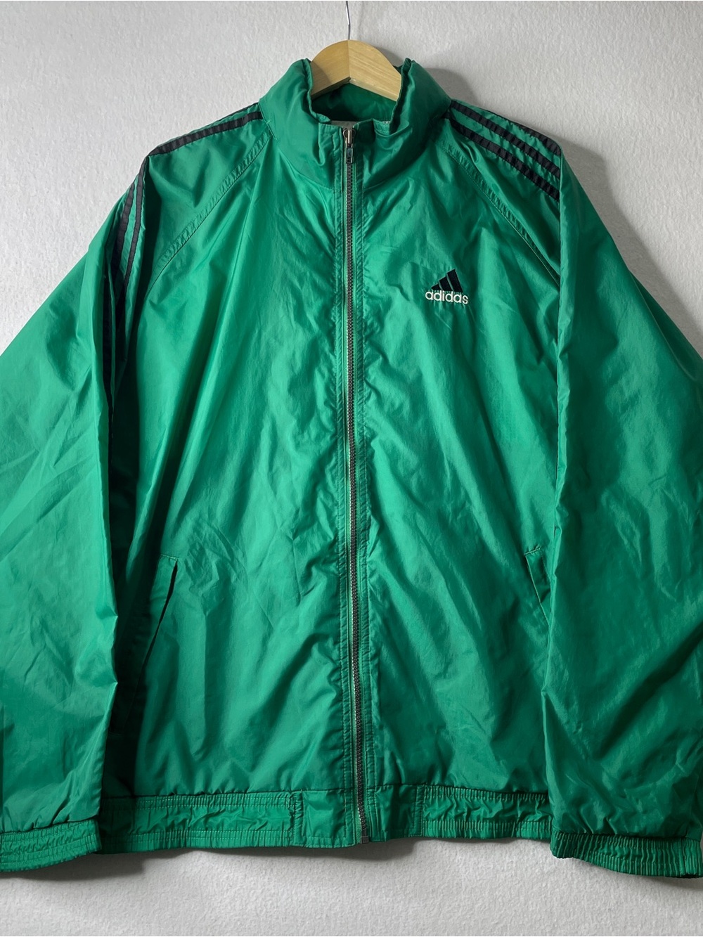 Adidas Vintage 90s Windbreaker Jacket Mens L Green Striped Retrosport Streetwear